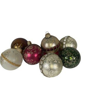 West Germany Glitter Embellished Ornaments Set of 7